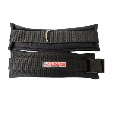 Padded thigh cuffs with D ring to connect resistance bungees for speed and agility training.